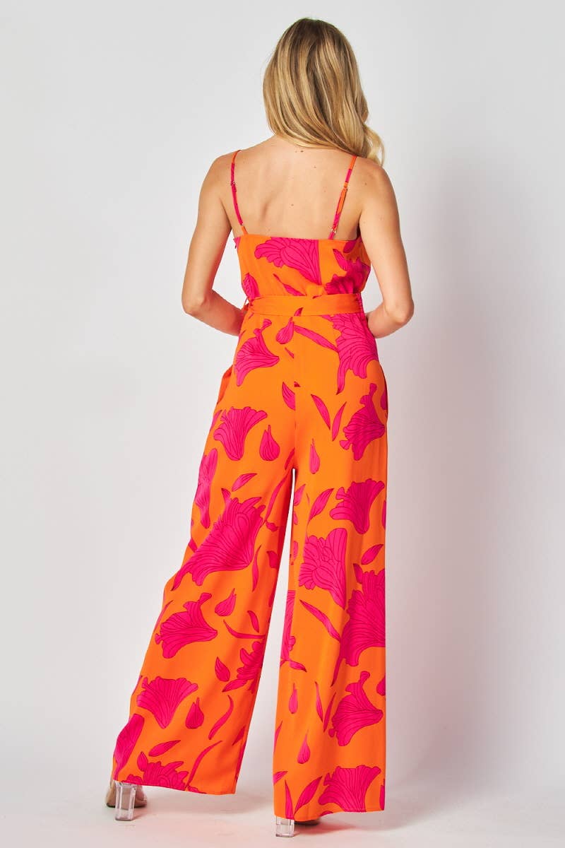 Floral Print Jump-suit HR2625-ORANGE: 2 Small : 2 Medium : 2 Large